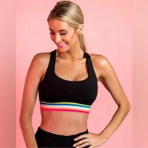 New IVL Collective Rainbow Stripe Sports Bra Size 10 L Black Maize Crossback